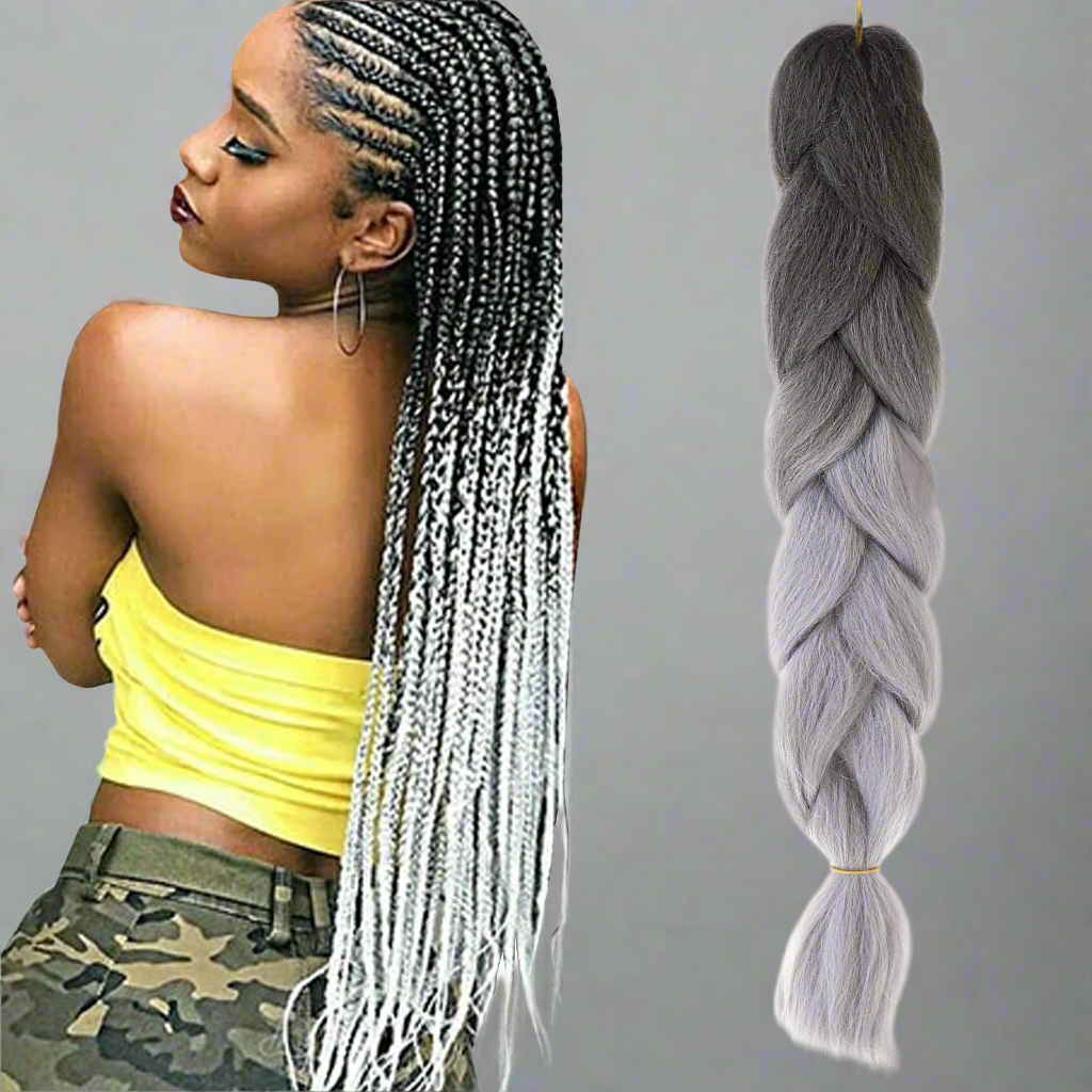 Extensii par sintetic pentru impletituri, Zola®, ombre gri, 60 cm Extensii par sintetic pentru impletituri, Zola®, ombre gri, 60 cm